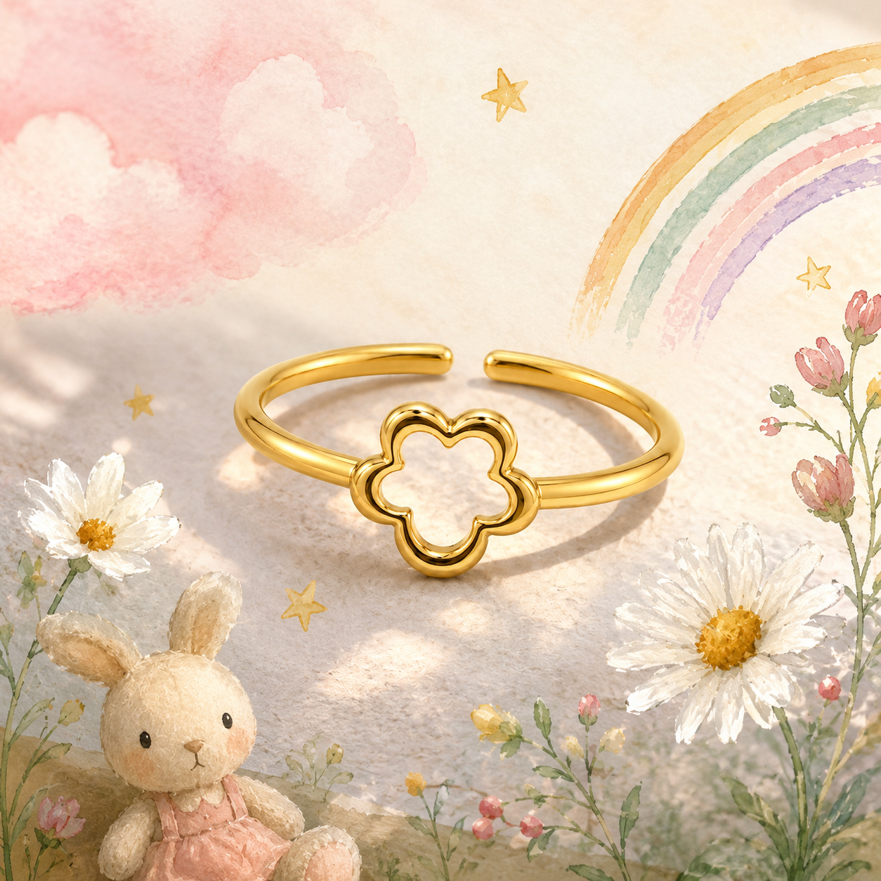 Gold Plated Hollow Flower Design Ring
