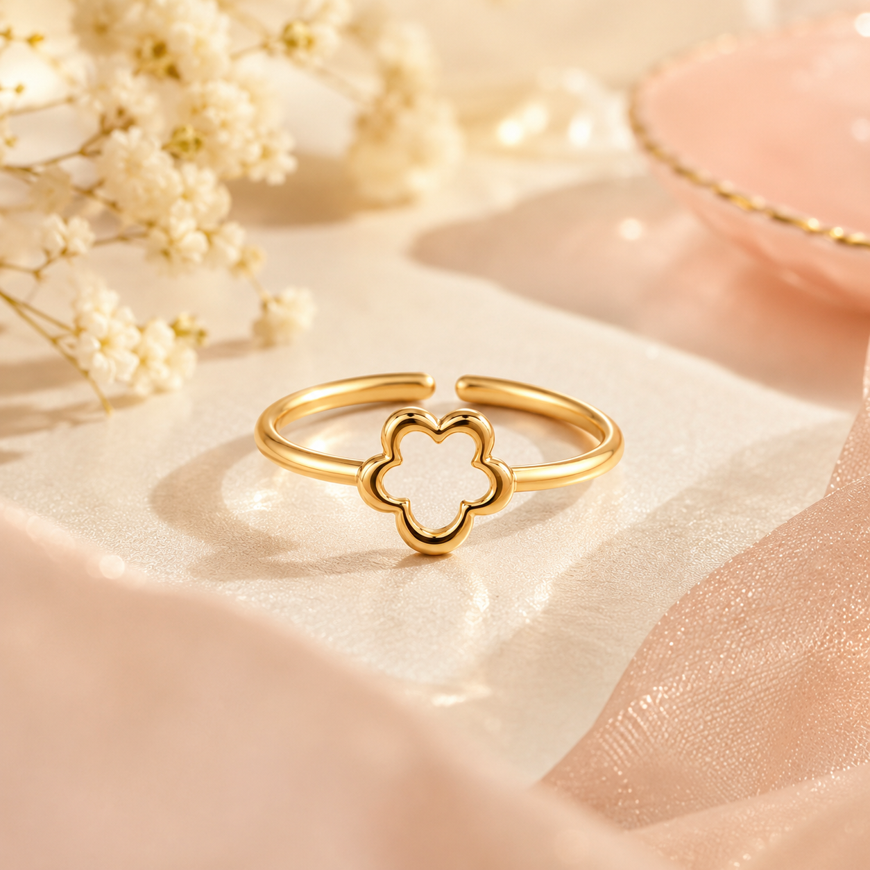 Gold Plated Hollow Flower Design Ring