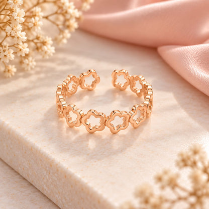 Rose Gold Plated Interlocking Flower Adjustable Ring