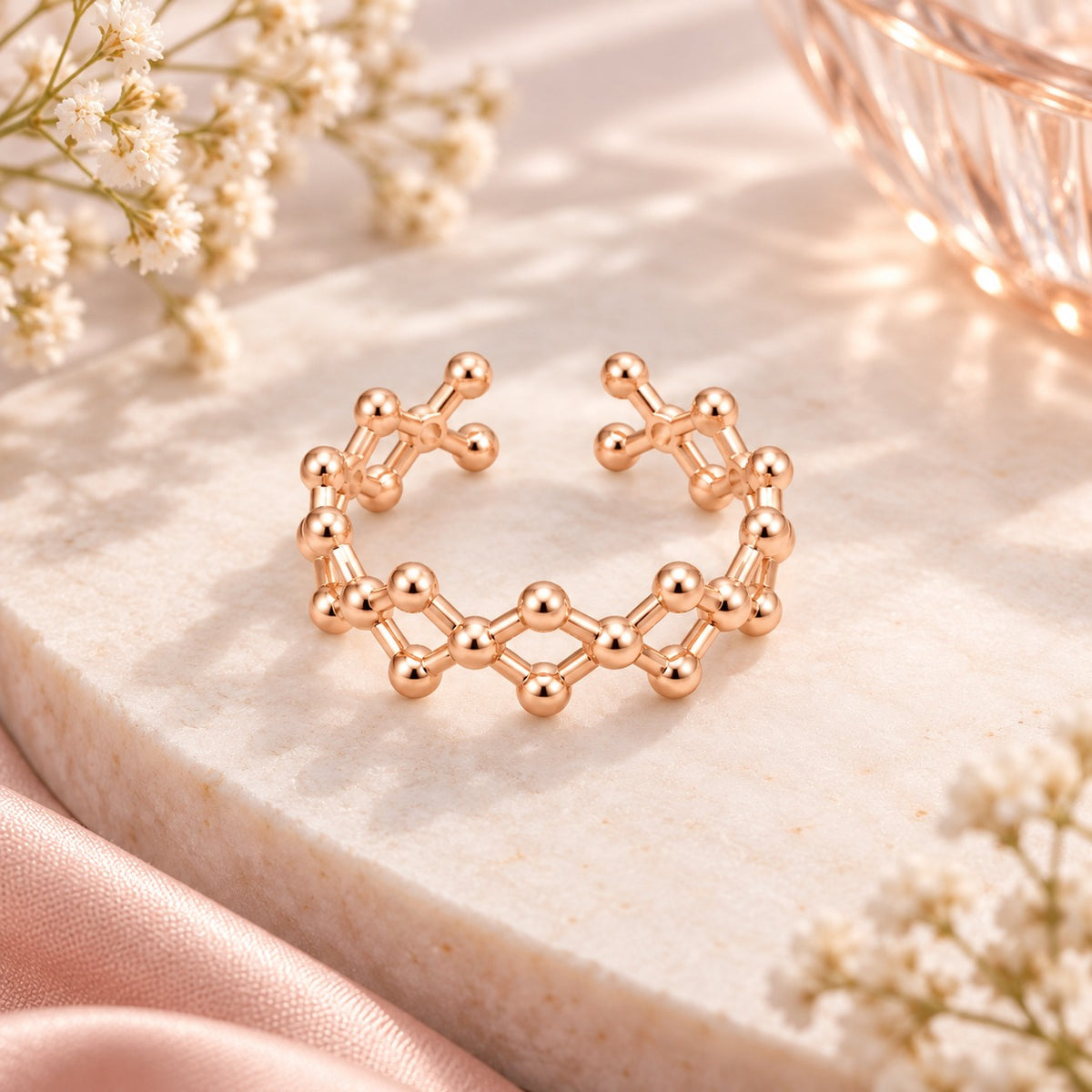 Rose Gold Plated Geometric Baded adjustable Ring
