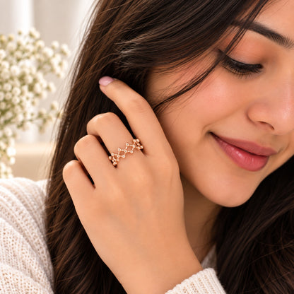 Rose Gold Plated Geometric Baded adjustable Ring