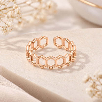 Rose Gold Plated Interlocking Hexagon Adjustable Ring