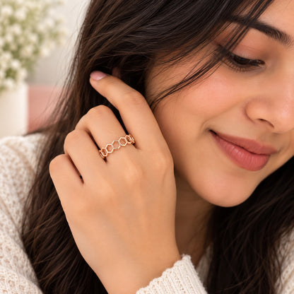 Rose Gold Plated Interlocking Hexagon Adjustable Ring