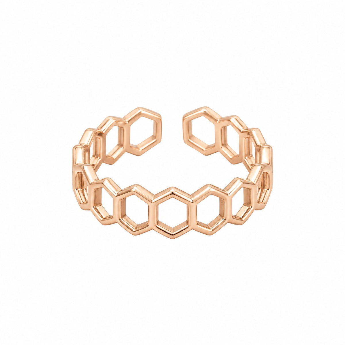 Rose Gold Plated Interlocking Hexagon Adjustable Ring