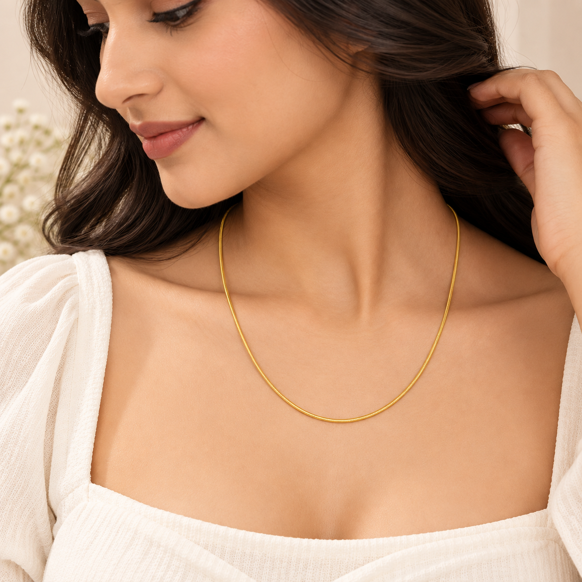 Gold Snake Chain Necklace for Women Girls, Twisted Chain with Lobster Clasp