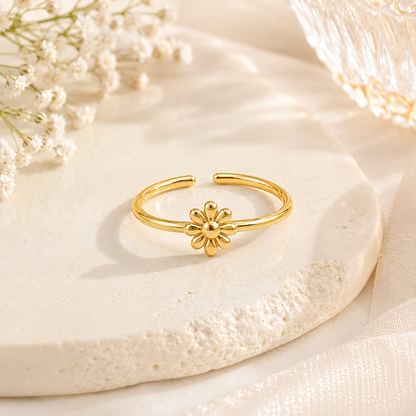 Gold Plated Solid Flower Design Ring
