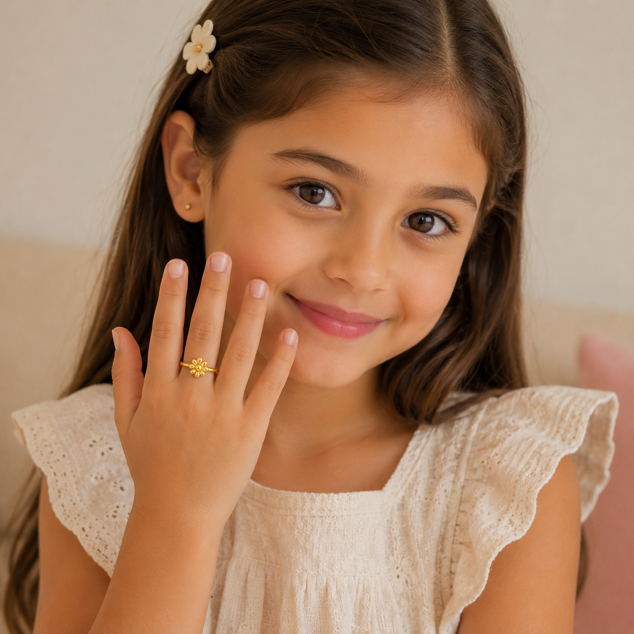 Gold Plated Solid Flower Design Ring