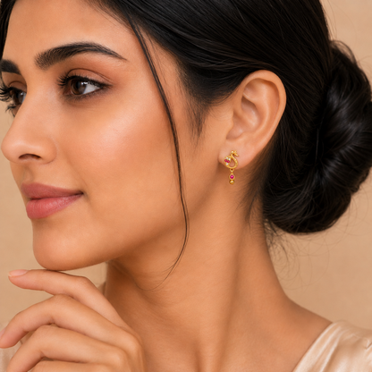 Gold Plated Peacock Design Drop Earring