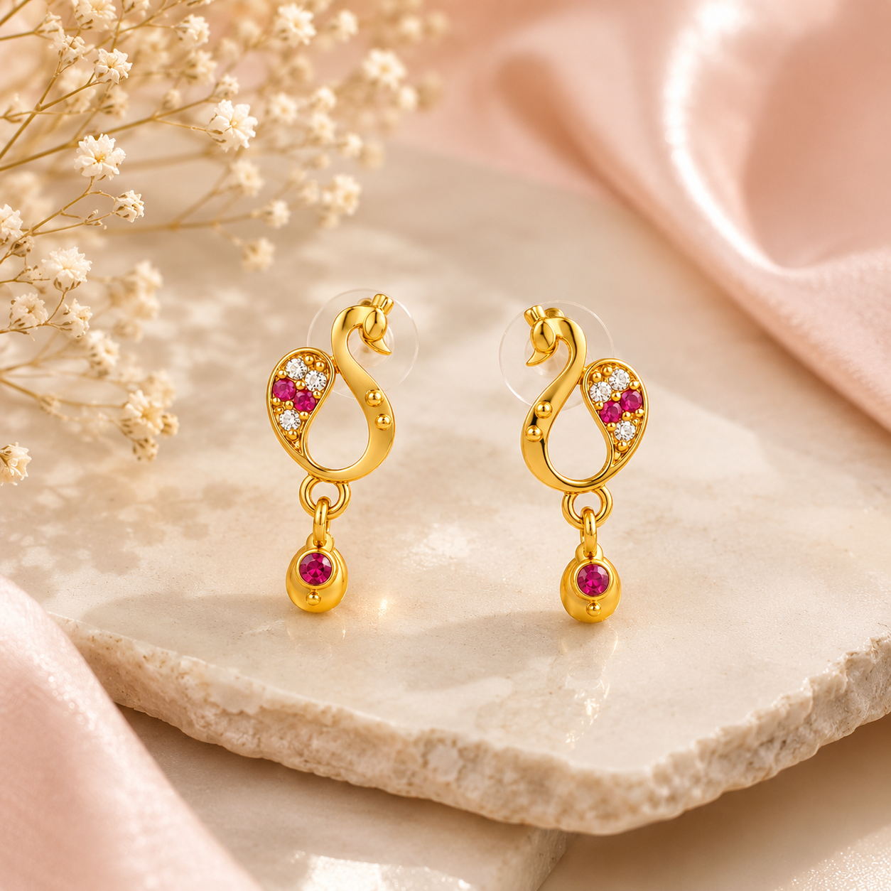 Gold Plated Peacock Design Drop Earring
