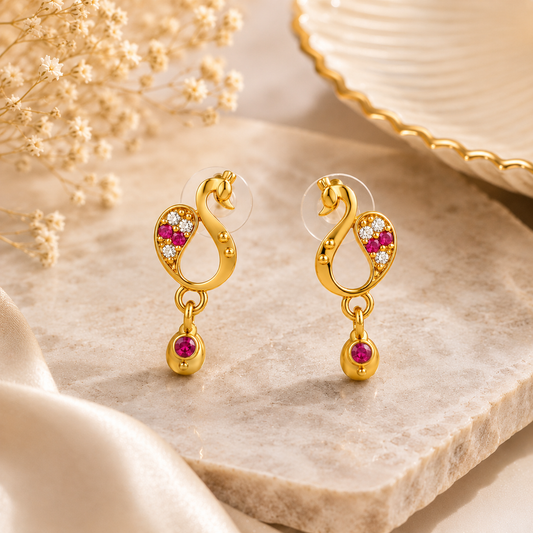 Gold Plated Peacock Design Drop Earring