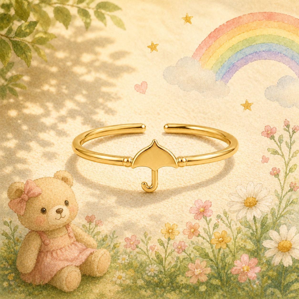 Gold Plated Umbrella Design Ring