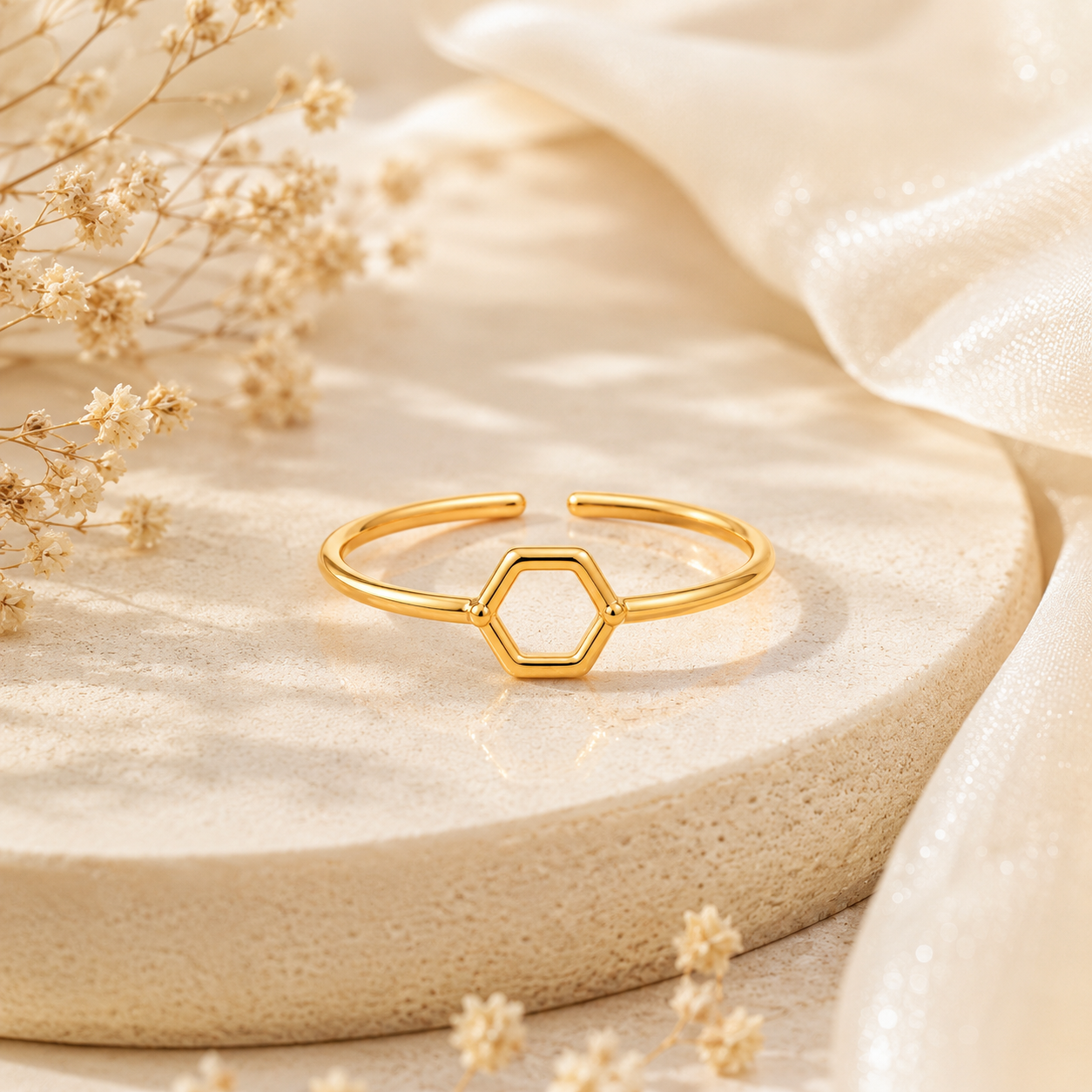 Gold Plated Hexagon Design Ring