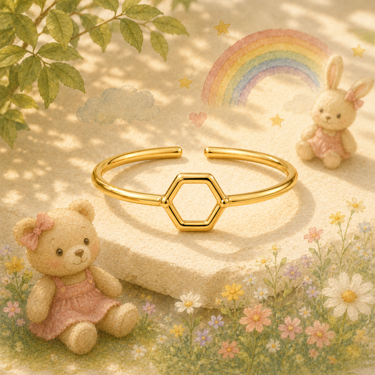 Gold Plated Hexagon Design Ring