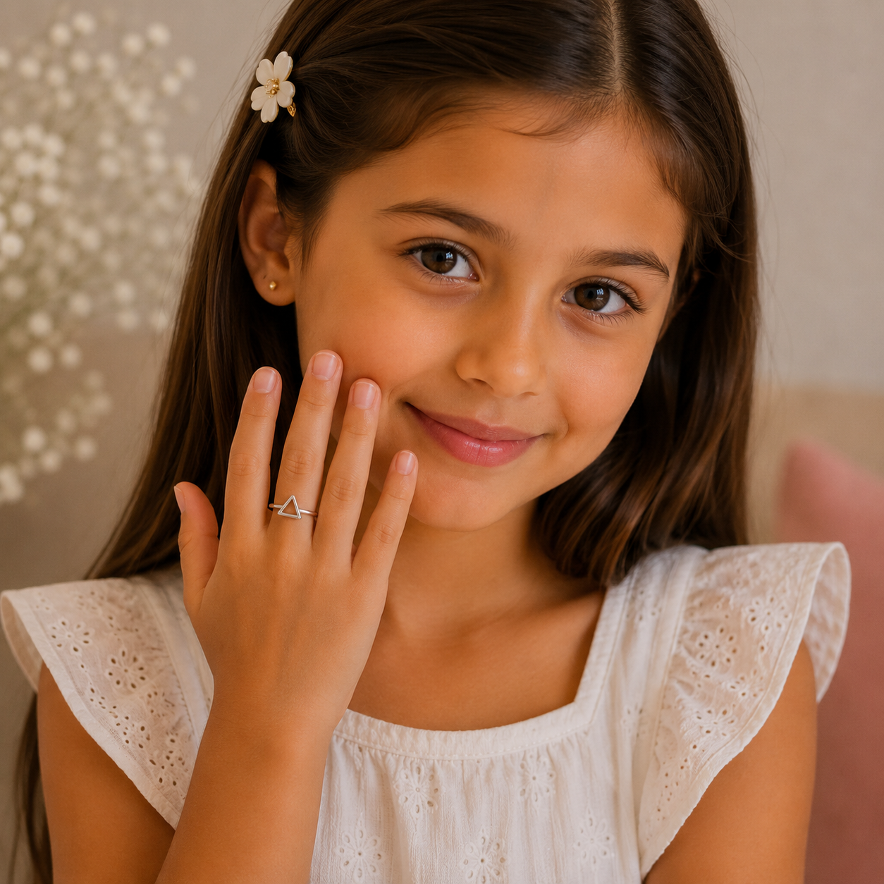 Silver Plated Triangle Heart Design Ring
