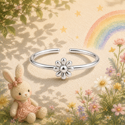 Silver Plated Solid Flower Heart Design Ring