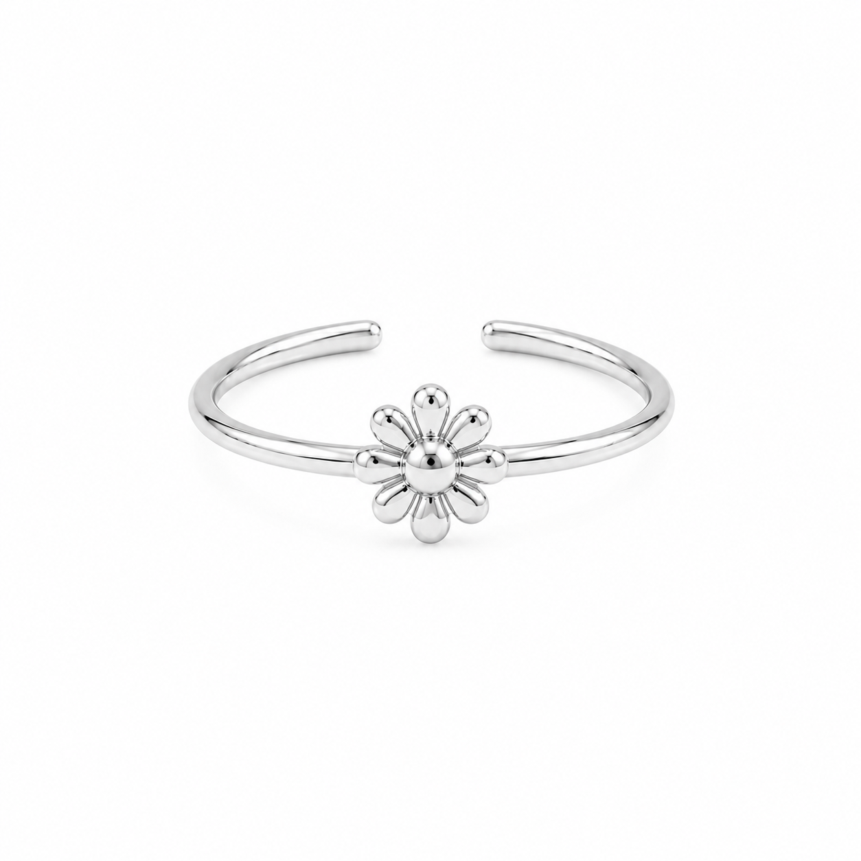 Silver Plated Solid Flower Heart Design Ring