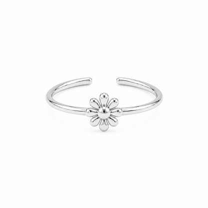Silver Plated Solid Flower Heart Design Ring