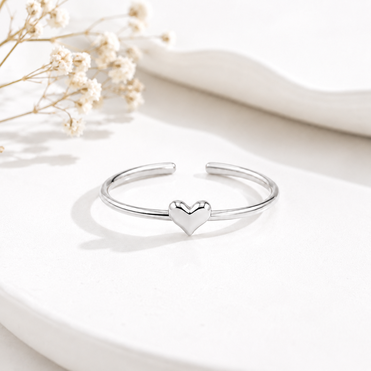 Silver Plated Solid Heart Design Ring
