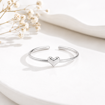 Silver Plated Solid Heart Design Ring