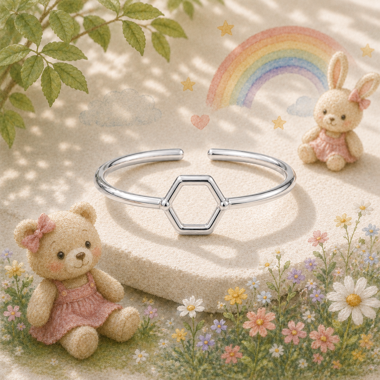 Silver Plated Hexagon Design Ring