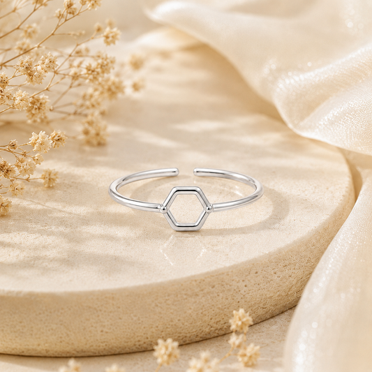 Silver Plated Hexagon Design Ring