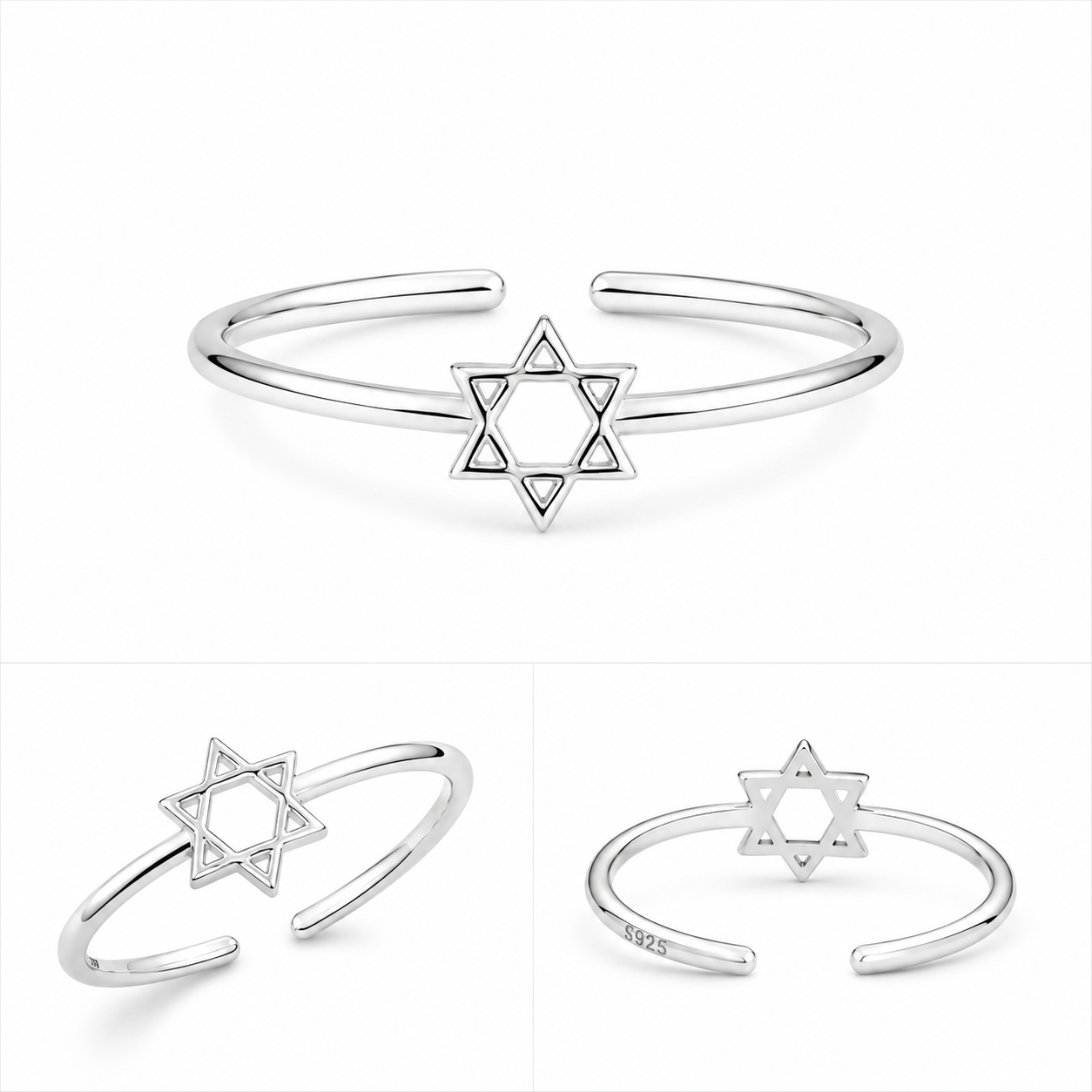 Silver Plated Hollow Star Design Ring
