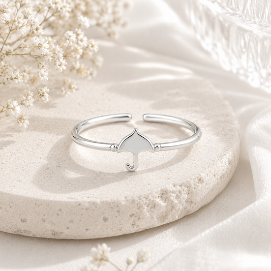 Silver Plated Umbrella Design Ring