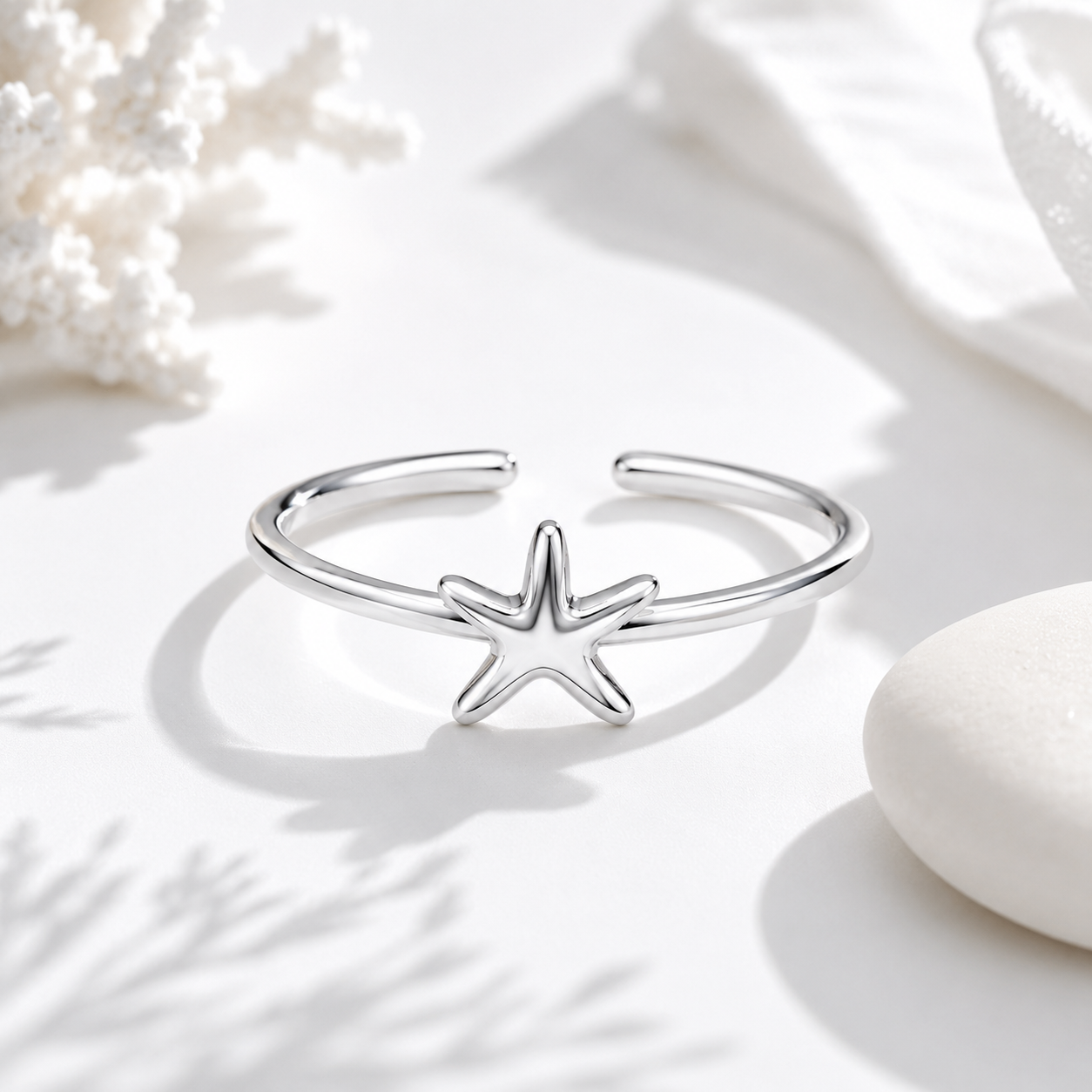 Silver Plated Solid Star Design Ring