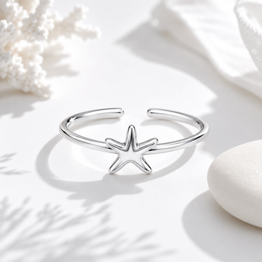 Silver Plated Solid Star Design Ring