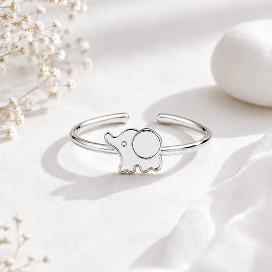 Silver Plated Baby Elephant Design Ring