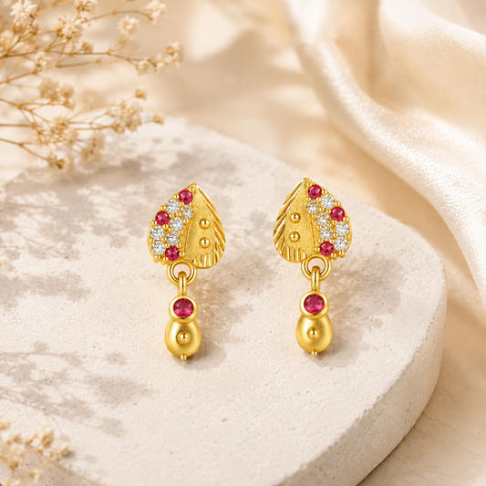 Gold Plated Heart Shape Drop Earring