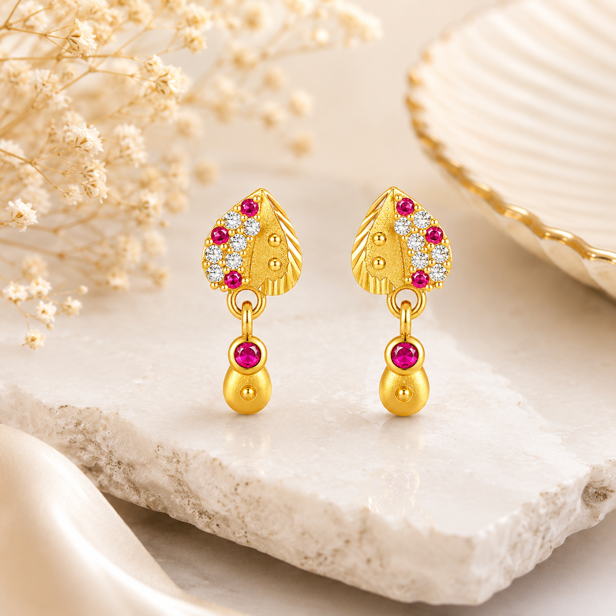 Gold Plated Heart Shape Drop Earring