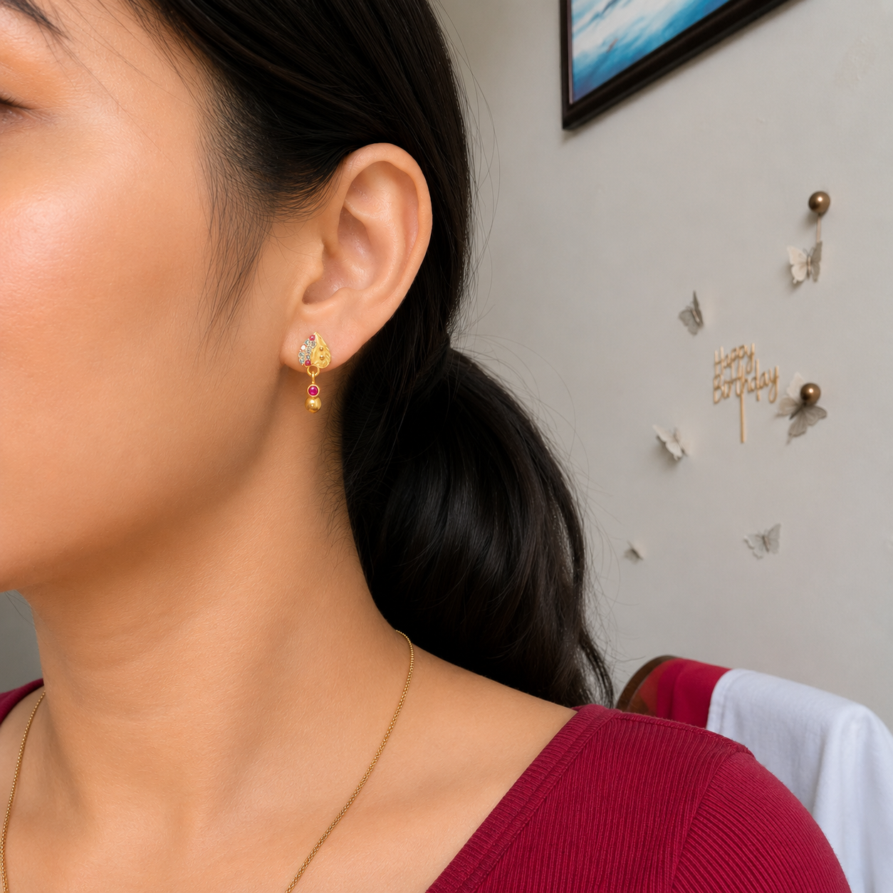 Gold Plated Heart Shape Drop Earring