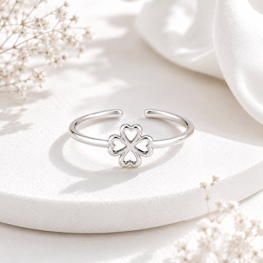 Silver Plated Hollow Flower Design Ring