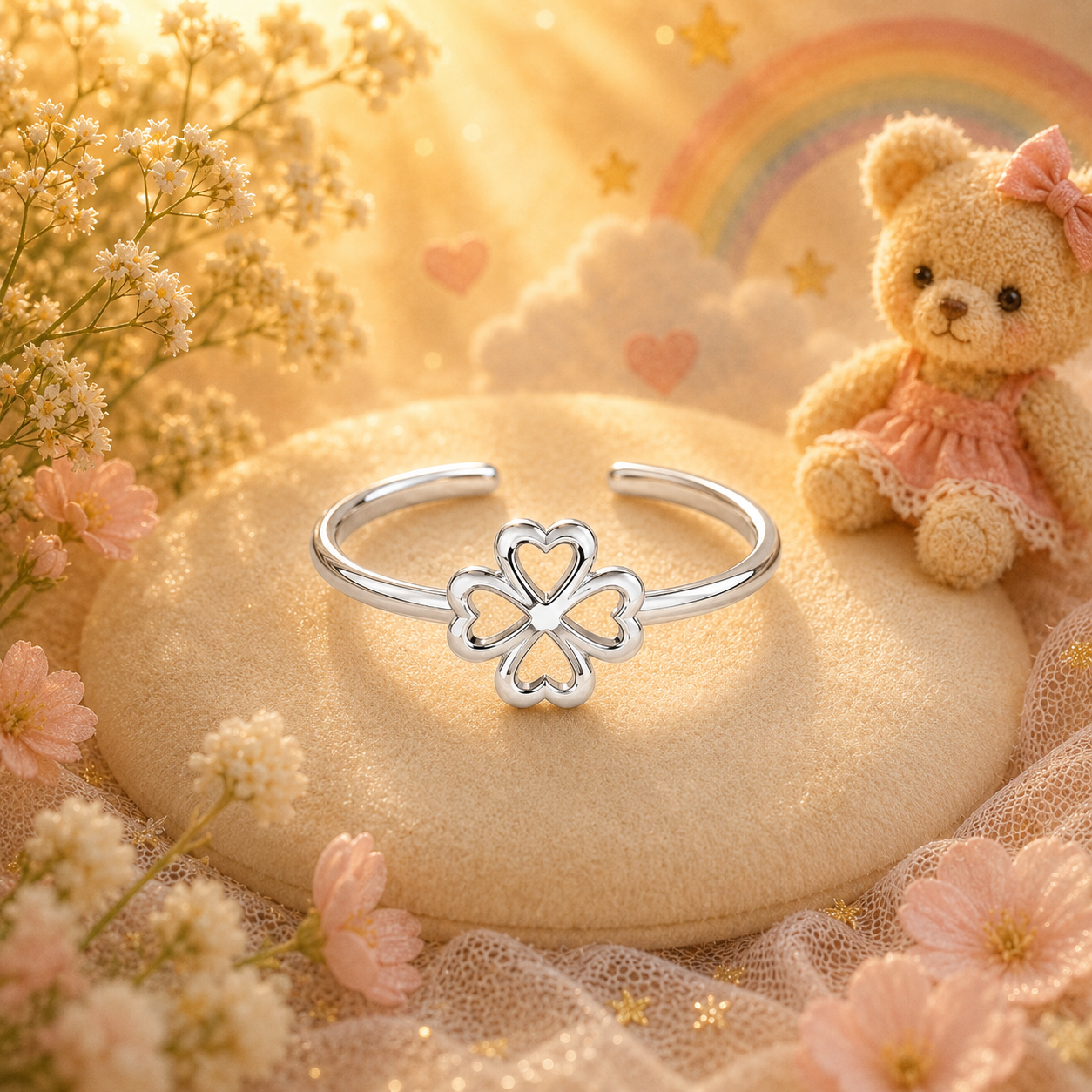 Silver Plated Hollow Flower Design Ring