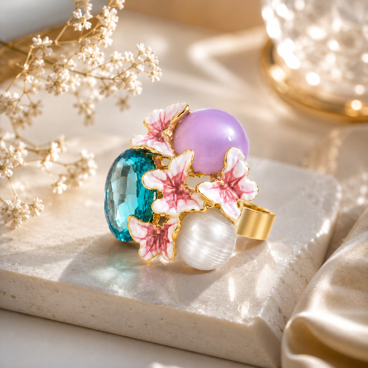 Gold Plated Floral Statement Ring