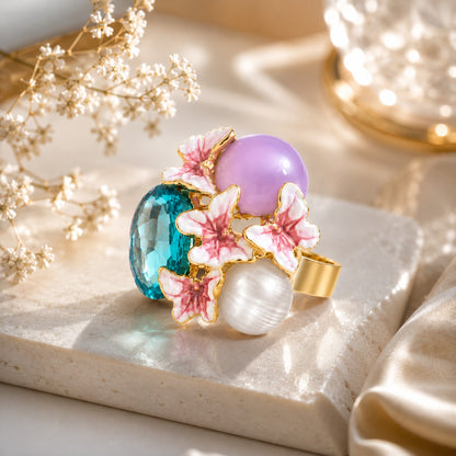Gold Plated Floral Statement Ring