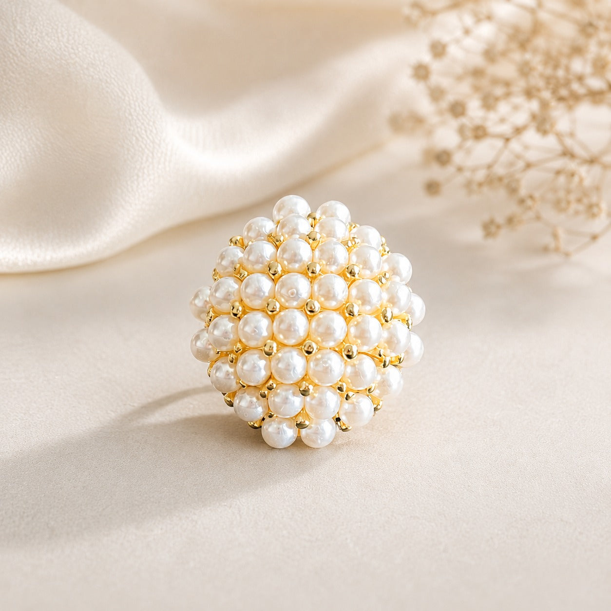 Gold Plated Pearl Cluster Statement Ring