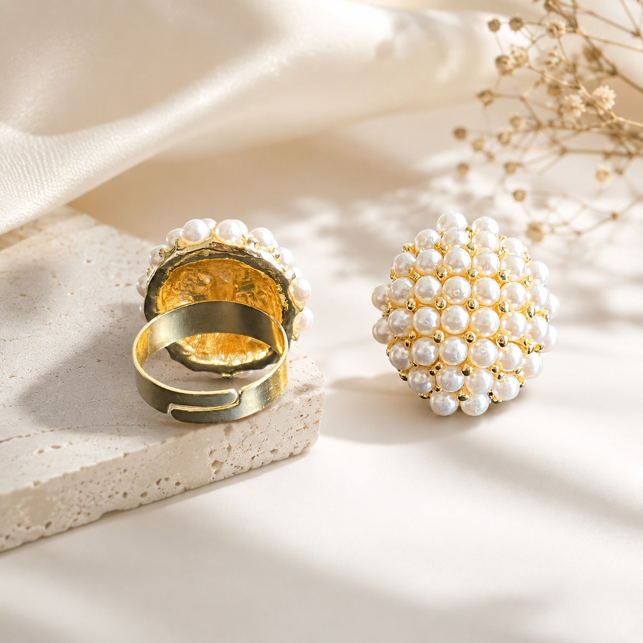 Gold Plated Pearl Cluster Statement Ring