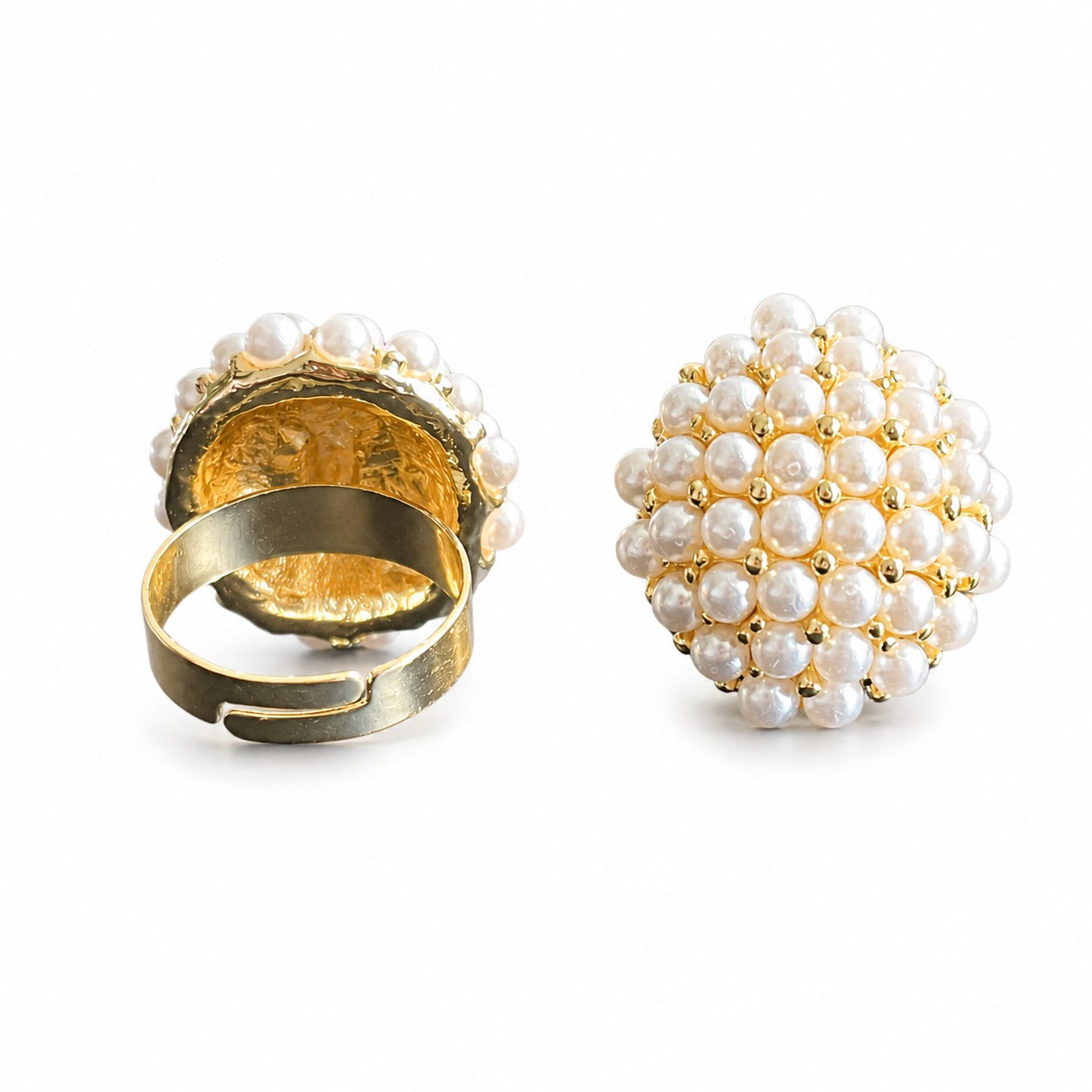 Gold Plated Pearl Cluster Statement Ring