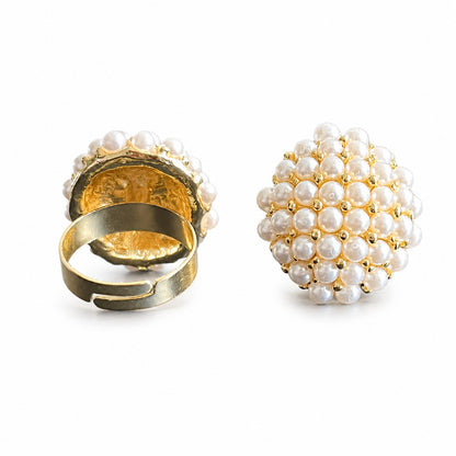 Gold Plated Pearl Cluster Statement Ring