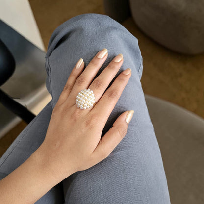 Gold Plated Pearl Cluster Statement Ring