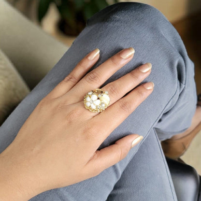 Gold Plated Floral Crystal Ring