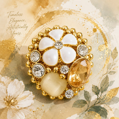 Gold Plated Floral Crystal Ring