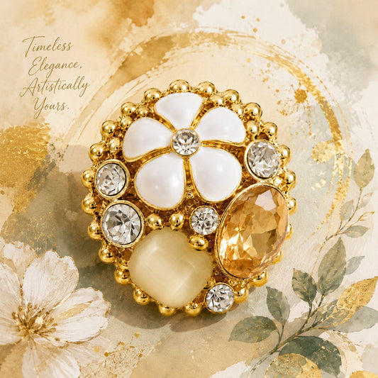 Gold Plated Floral Crystal Ring