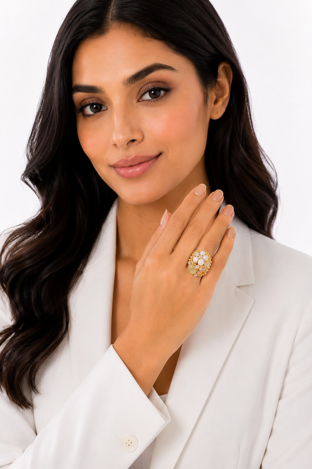 Gold Plated Floral Crystal Ring