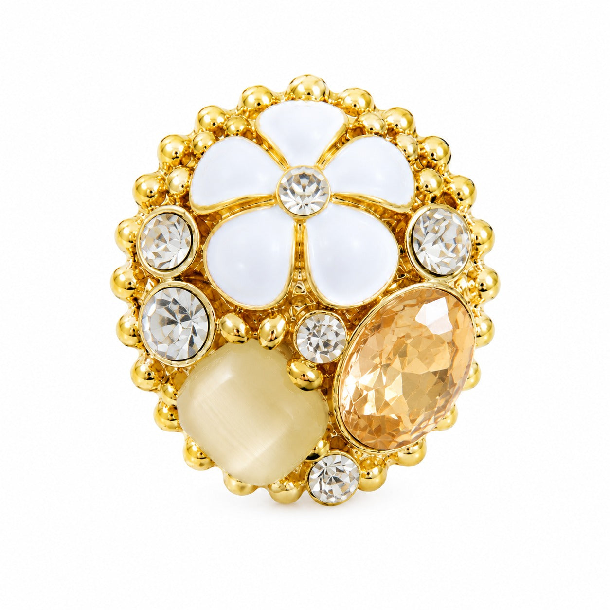 Gold Plated Floral Crystal Ring
