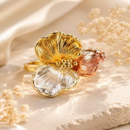 Gold Plated Tricolor Flower Ring
