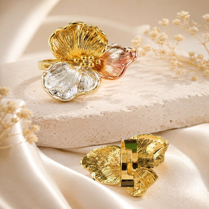 Gold Plated Tricolor Flower Ring