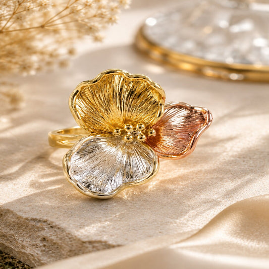 Gold Plated Tricolor Flower Ring